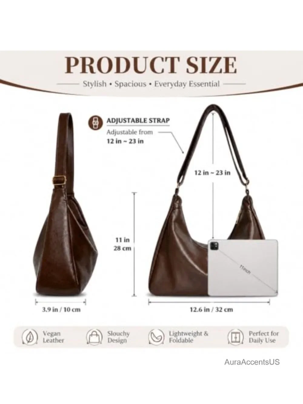 Ultra Soft Vegan Leather Hobo Bag for Women, Slouchy Shoulder Tote with